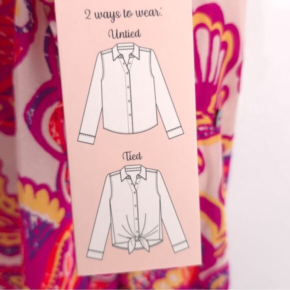 NWT HAVER LONDON Paisley Floral Button Down Shirt LS 2 Ways Untied Tied Size S/P - Picture 8 of 10